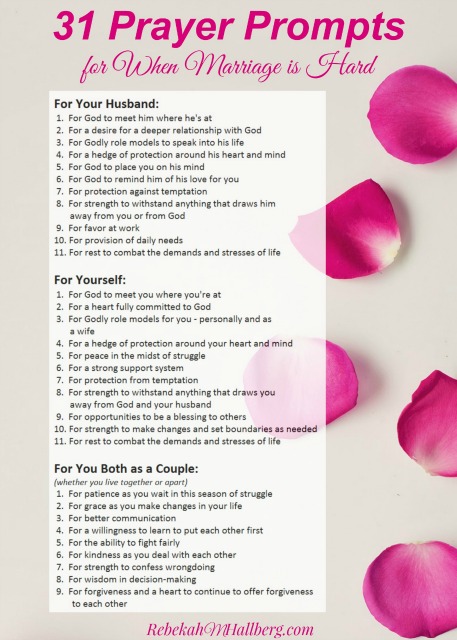 Is your marriage struggling? Try these 31 prayer prompts for when marriage is hard.