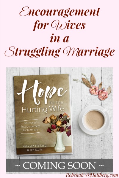 Hope for the Hurting Wife is a 30-day devotional that focuses on finding hope in your struggling marriage. From 2 authors who have lived the journey.